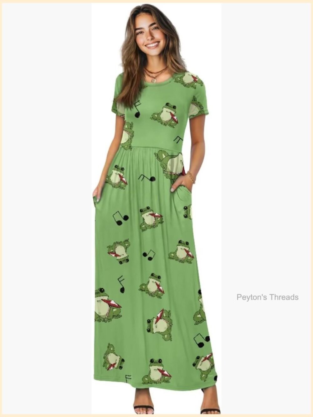 A-Line Maxi Dress with Pockets Short Sleeve Flowy Beach Sun Dress Plus Size